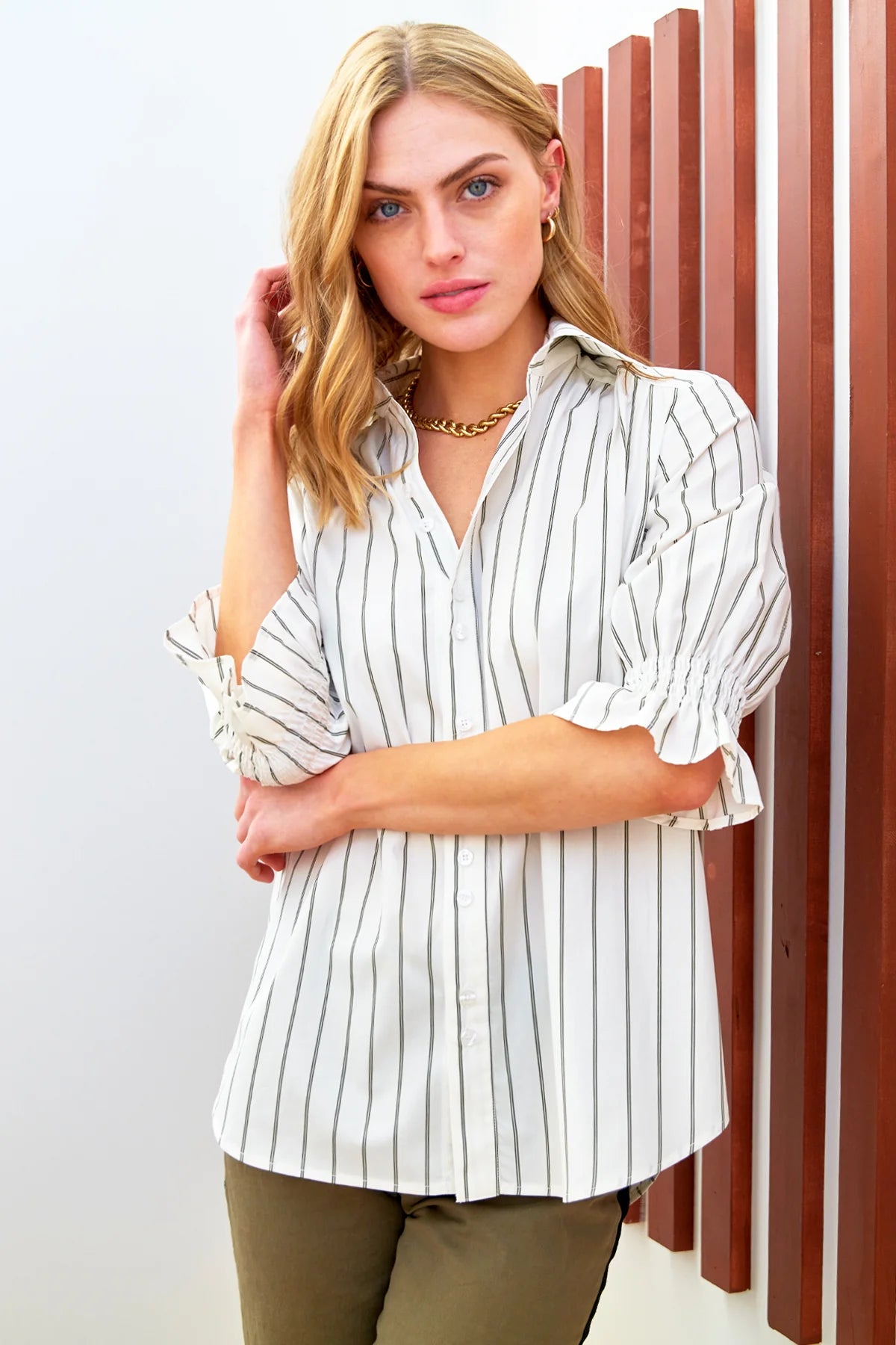 Sirena Shirt Double Striped by Finley in White/Blue