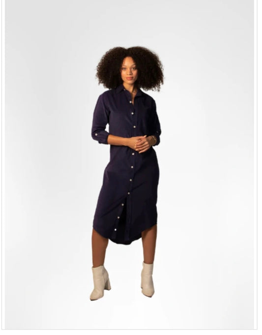 Baby Cord MIDI Dress in Navy by Emily Phillips