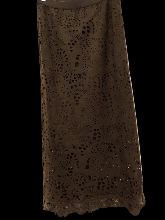 Faux Suade Eyelet Skirt in Camel by Zero Degrees Celsius