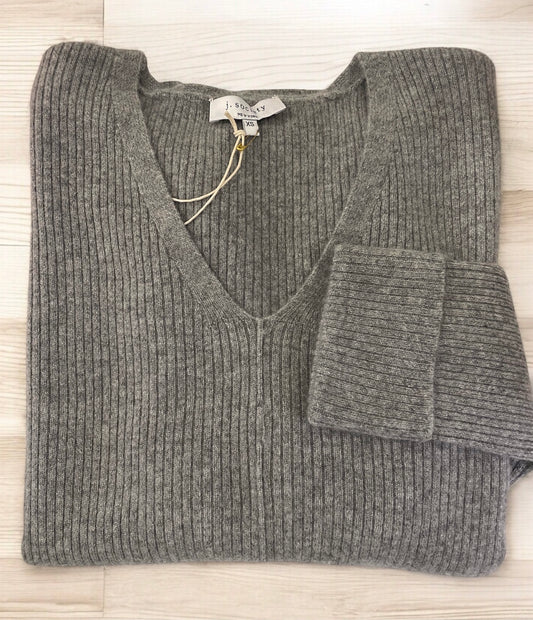 Exclusive Ribbed Cashmere Sweater with Cuffed Sleeves in Heather Gray by J Society