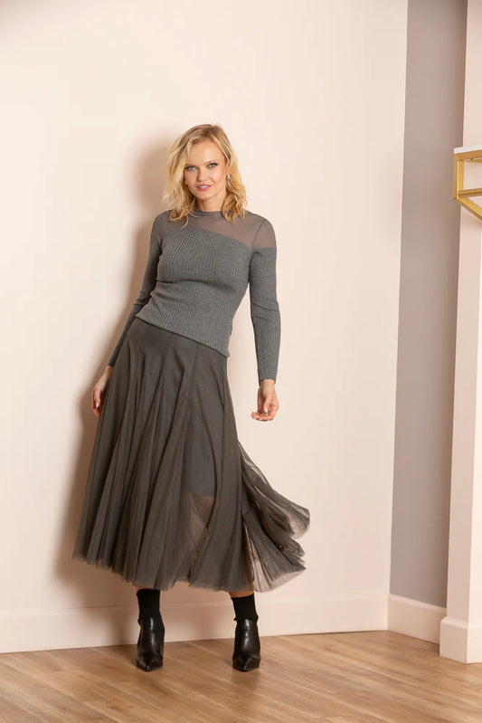 Lilliana Tulle Skirt in Grey by Jessie Liu