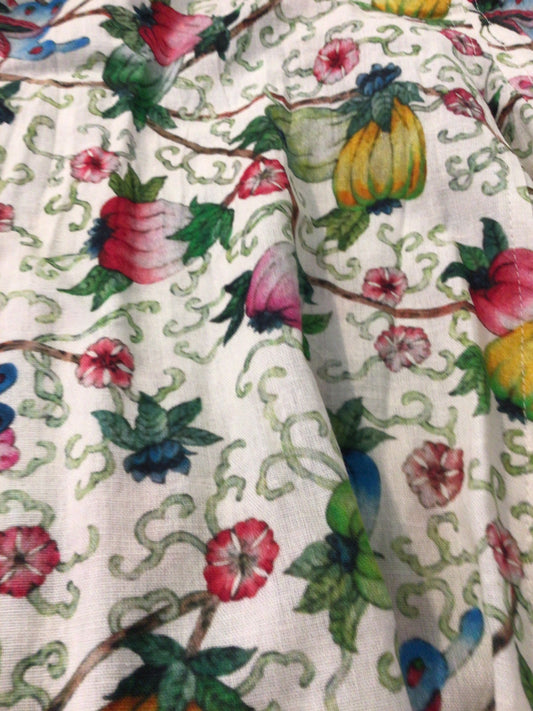 Montauk Dress Linen Cotton Beige Ground Botanical Print by Dizzy Lizzie