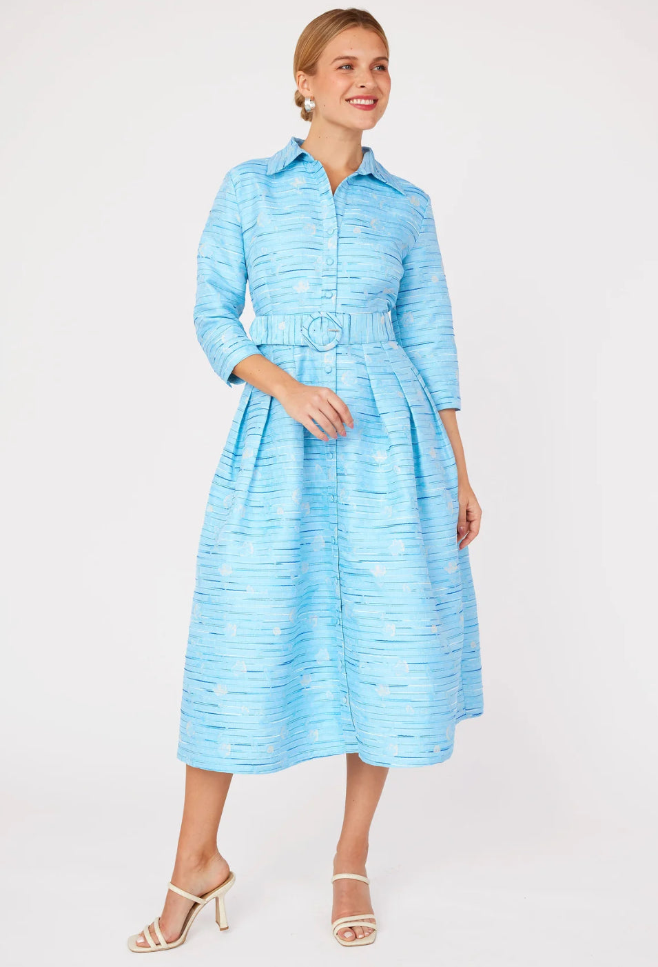 Cecilia Midi Dress in Blue Textured Dupioni by Abby Glass