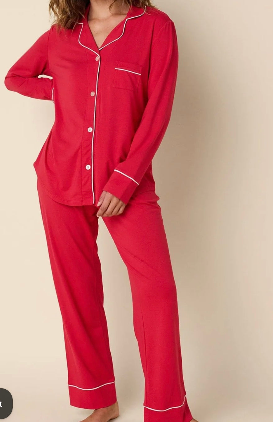 Classic Pima Knit Long Sleeved Pajamas in Red by Cat’s Pajamas