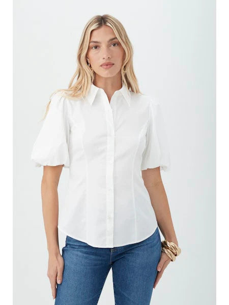 Kari Puff Sleeve Top in White by Trina Turk