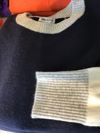 Cashmere Color block Navy Crew Sweater by Pure Amici