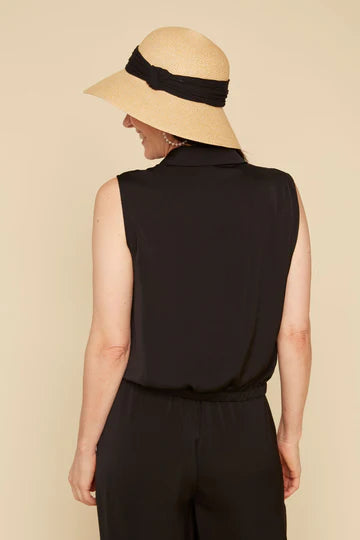 Button-up tie front blouse in Black by Renuar 5145