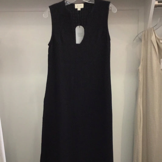 Linen V Neck Sleeveless Maxi Dress with Side Slits in Black by P Cill