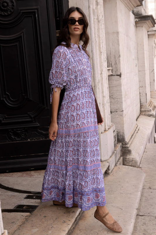 Cinched Pintuck Maxi in Kochi Blue by Oliphant