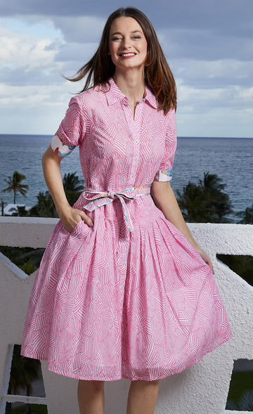 Mrs Maisel Dress in Pink Geometric by Dizzy Lizzie