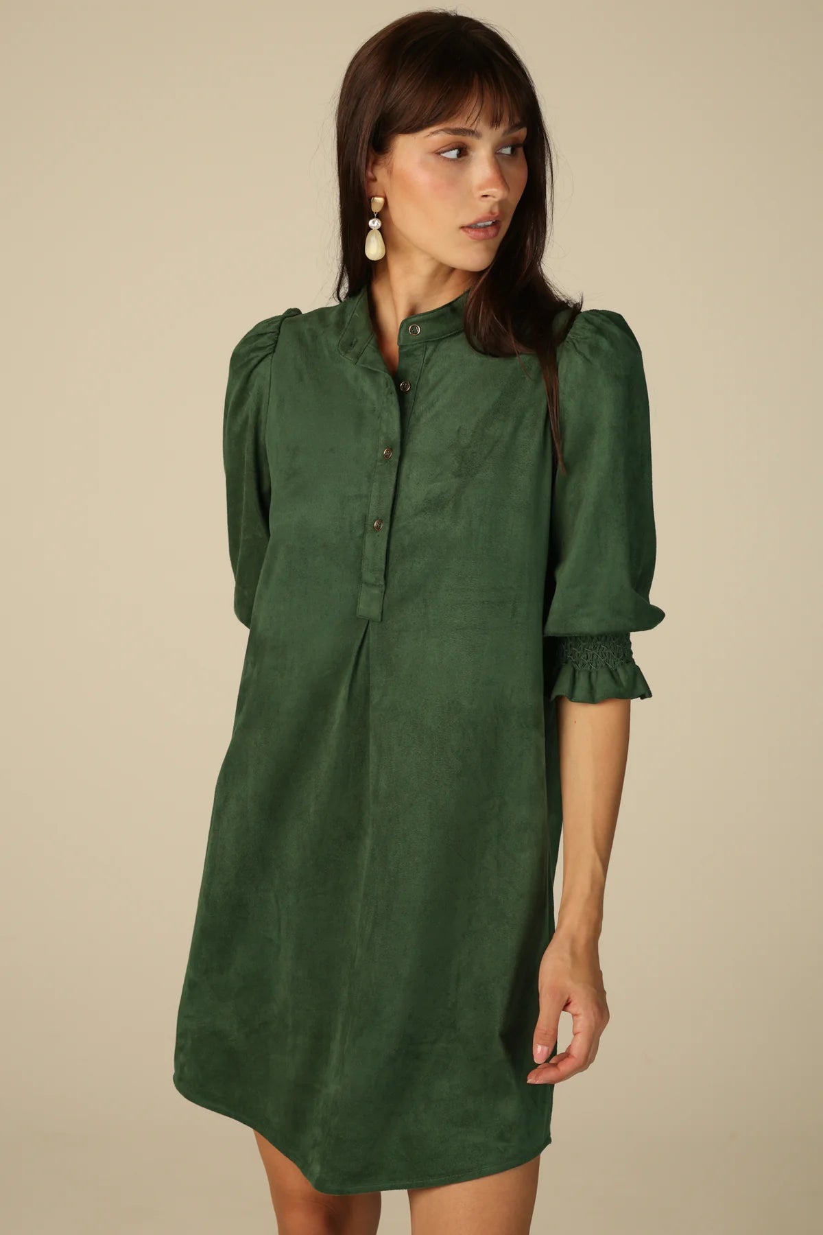 Percy Popover Dress in Spruce Suede by Duffield Lane