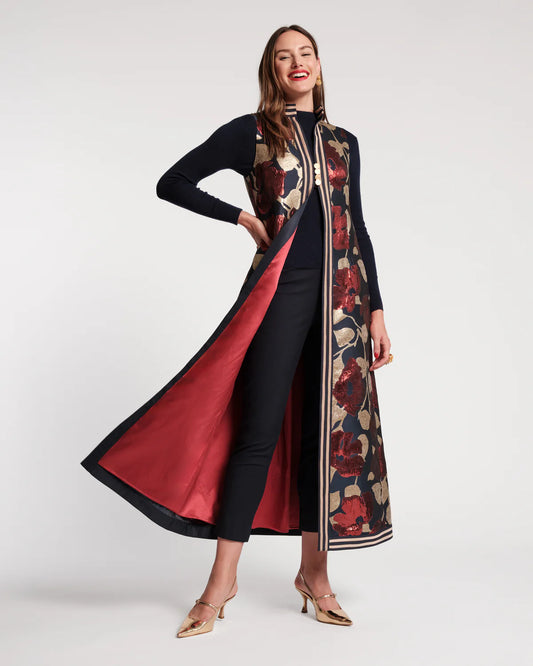 Susie Jacket Floating Floral Jacquard in Navy/Gold Multi by Frances Valentine