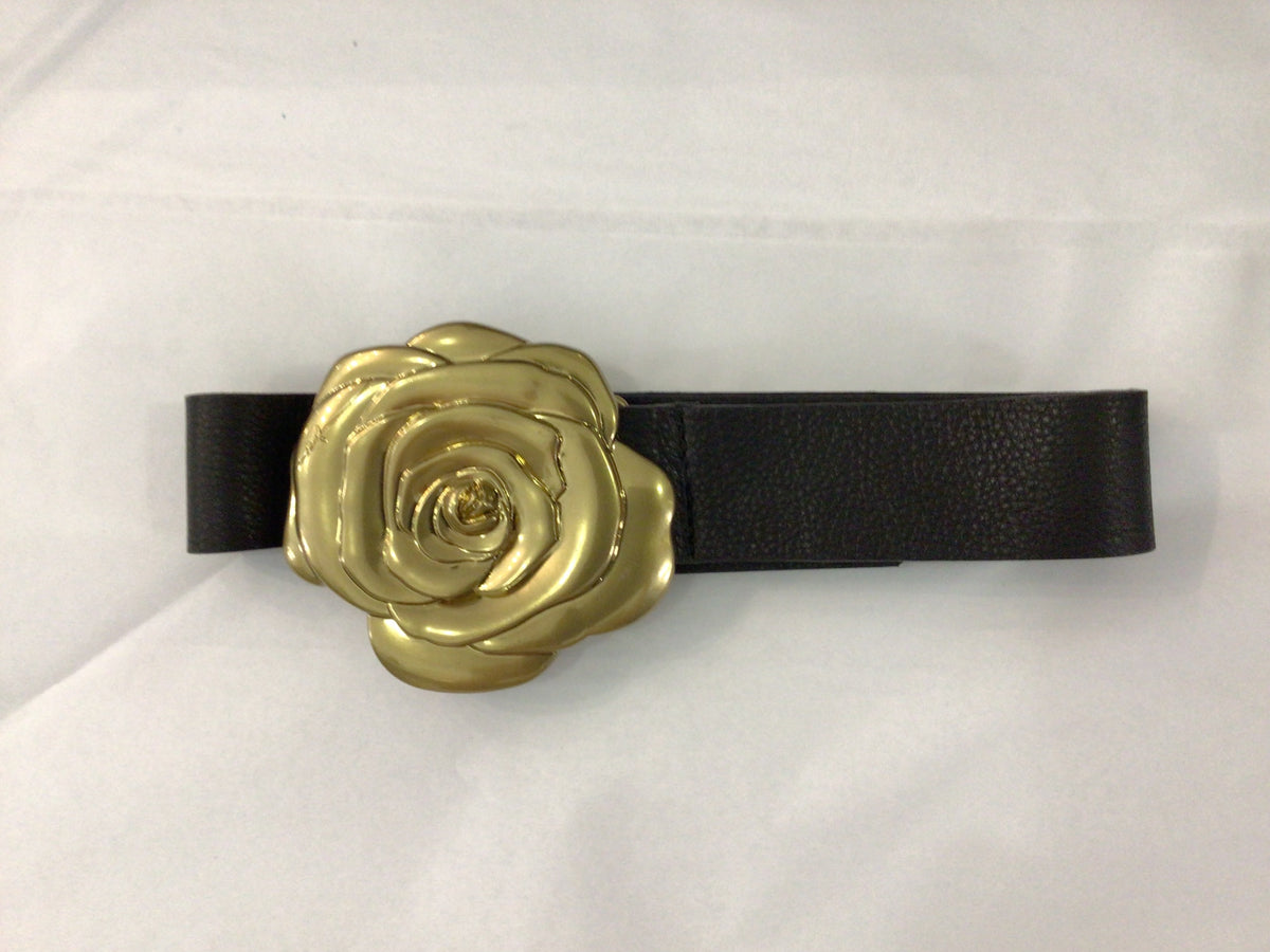 Belt with Rose Buckle in Black by Laggo