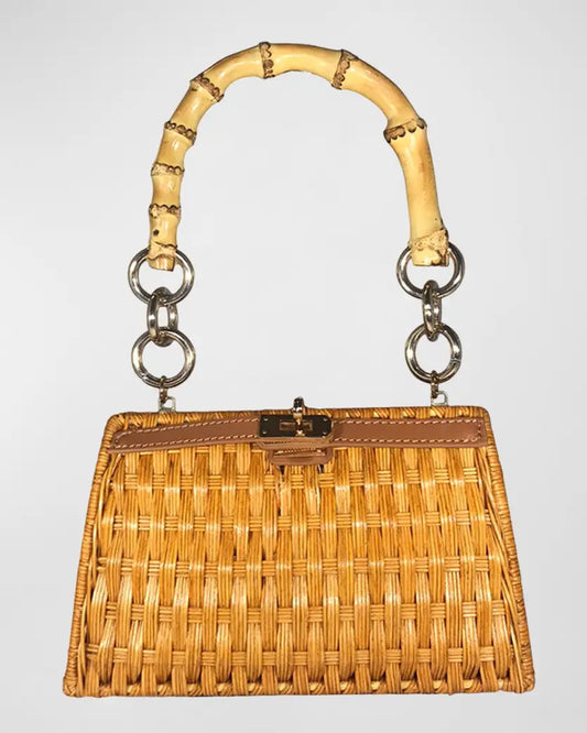 Chiara Straw Top Handle Bag in Light Honey by Serpui