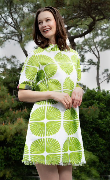 Chatham Dress Green and White Palm Frond Print by Dizzy Lizzie