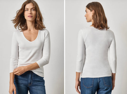 3/4 Sleeve V Neck in White by Lilla P