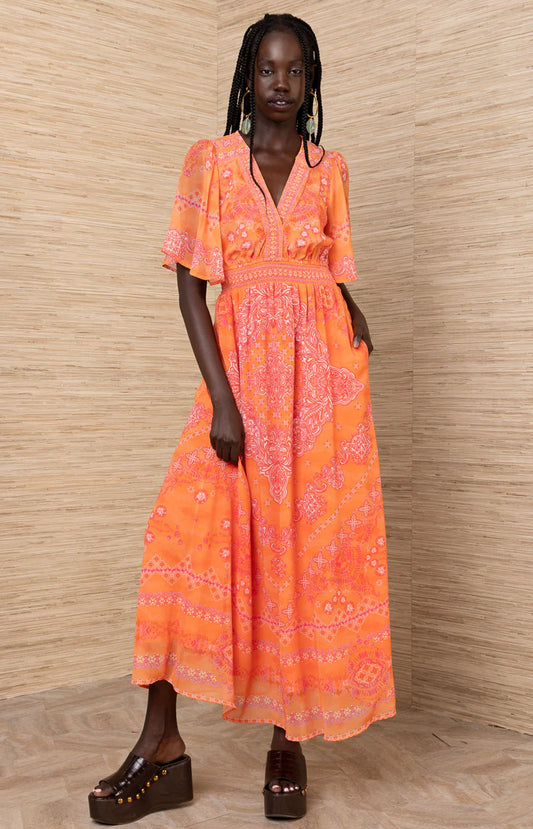 Alitzel Chiffon Maxi Dress in Orange by Hale Bob