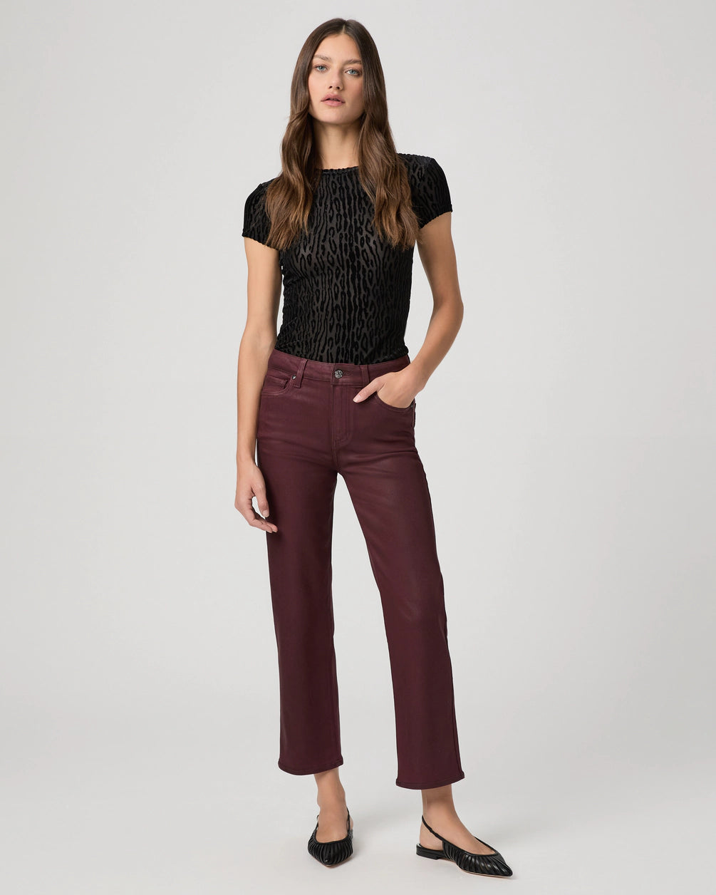 Mason Ankle Straight Jean in Dark Oxblood Luxe by Paige