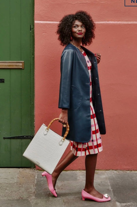 Mod Jacket in Faux Leather in Navy by Frances Valentine