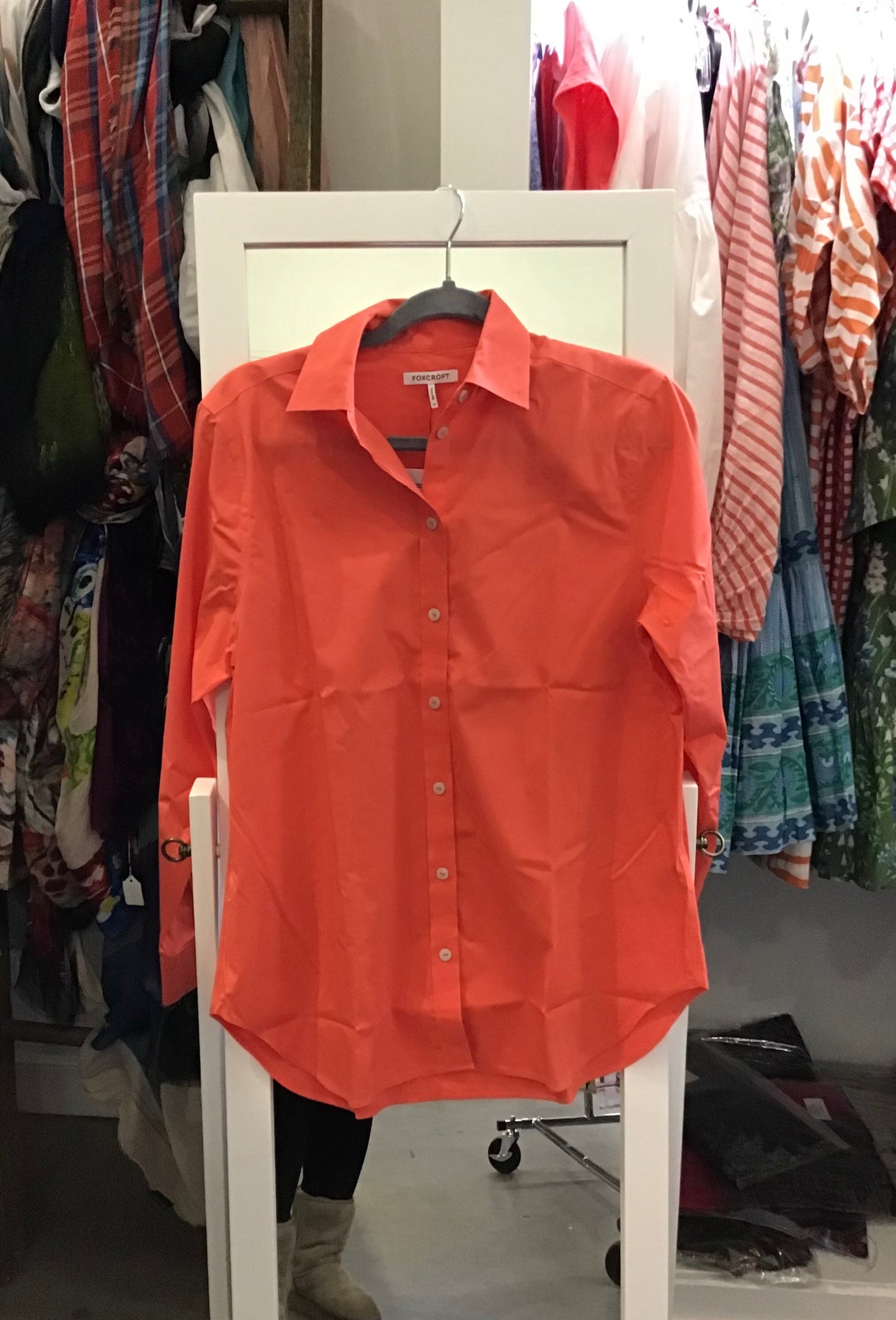 Boyfriend Stretch No Iron Tunic in Tangerine by Foxcroft NYC