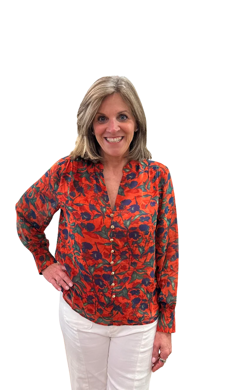Front Split Buttons Top in Marigolds by Joy Joy