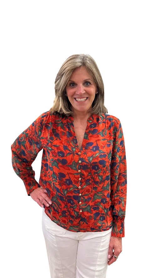 Front Split Buttons Top in Marigolds by Joy Joy