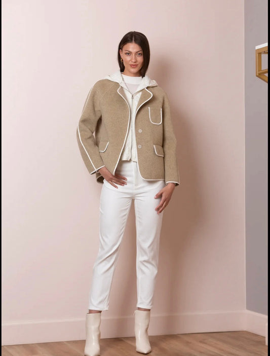 Emma Merino Wool and Mulberry Silk Blended Short Coat in Oatmeal by Jessie Liu