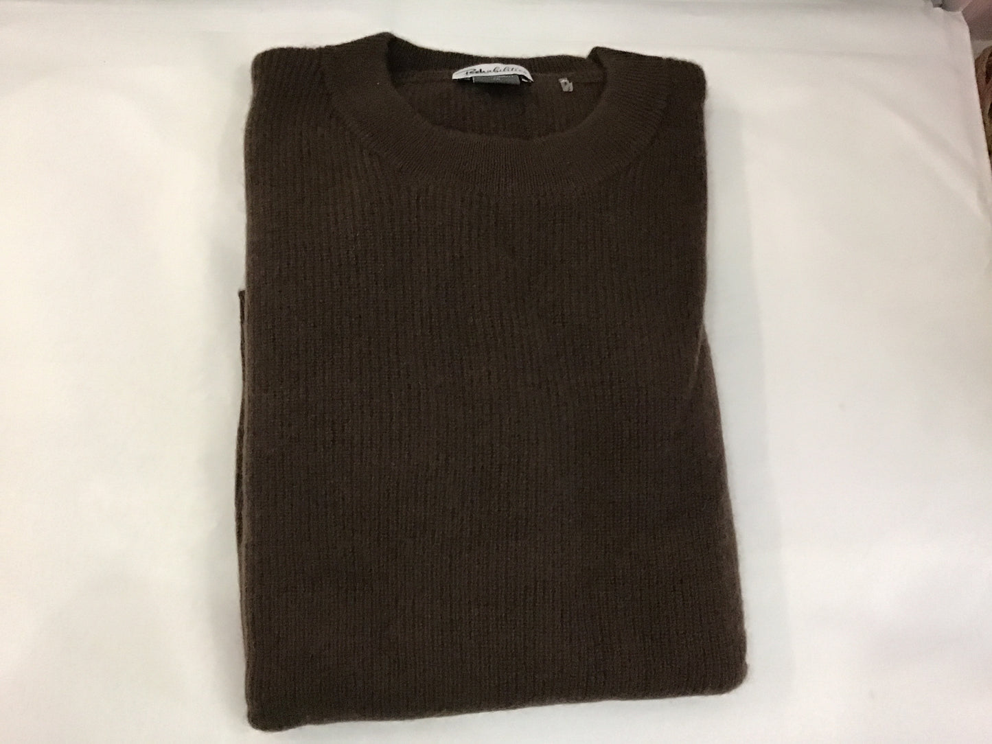 100% Cashmere Crew Shaker Sweater in Coffee by Pure Amici