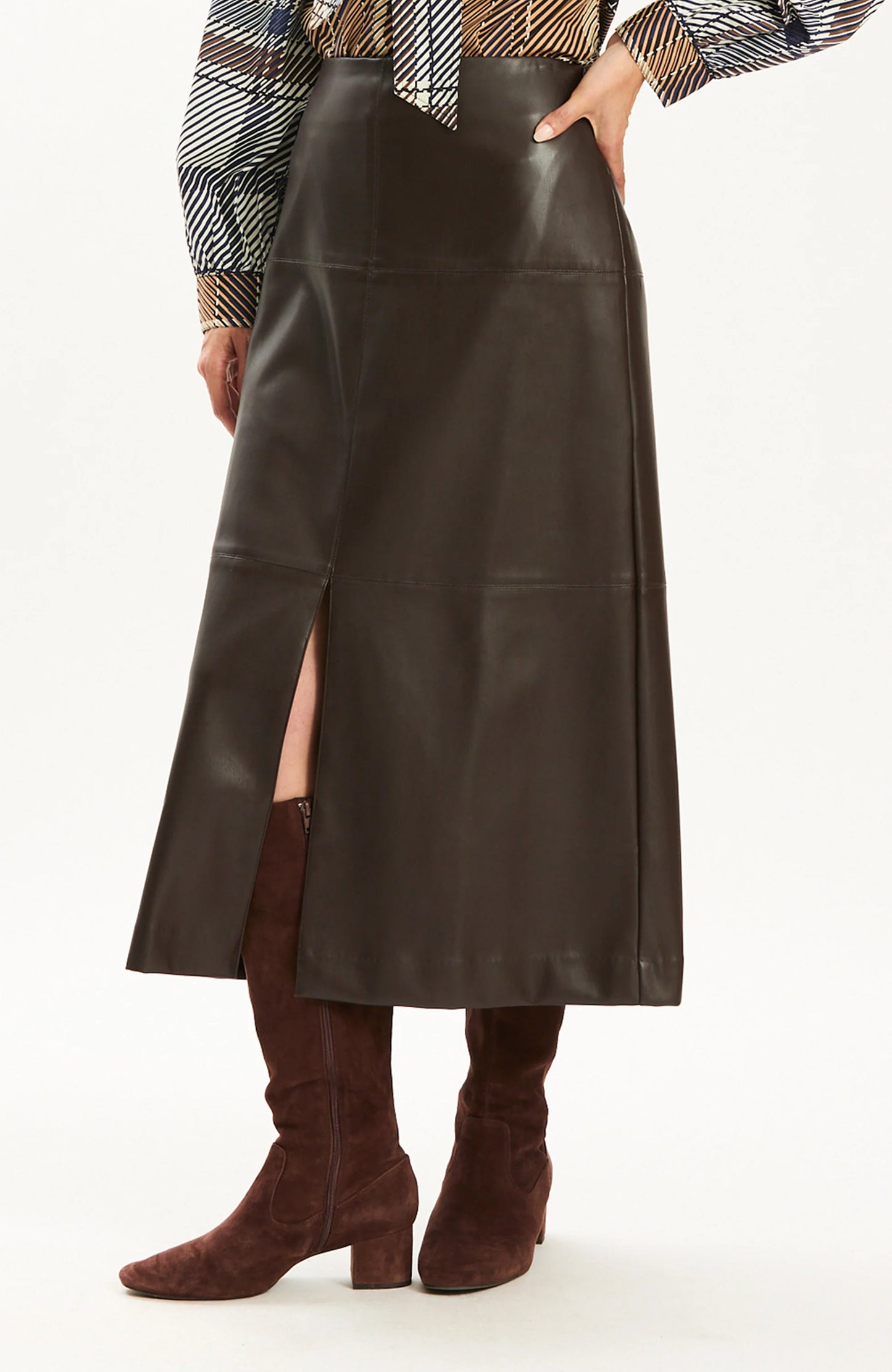 Phoebe Vegan Leather Skirt in Dark Brown by Tyler Boe