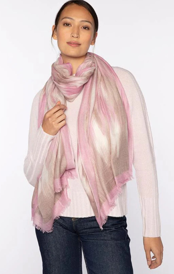Brushed Ikat Print Scarf in Ballet by Kinross