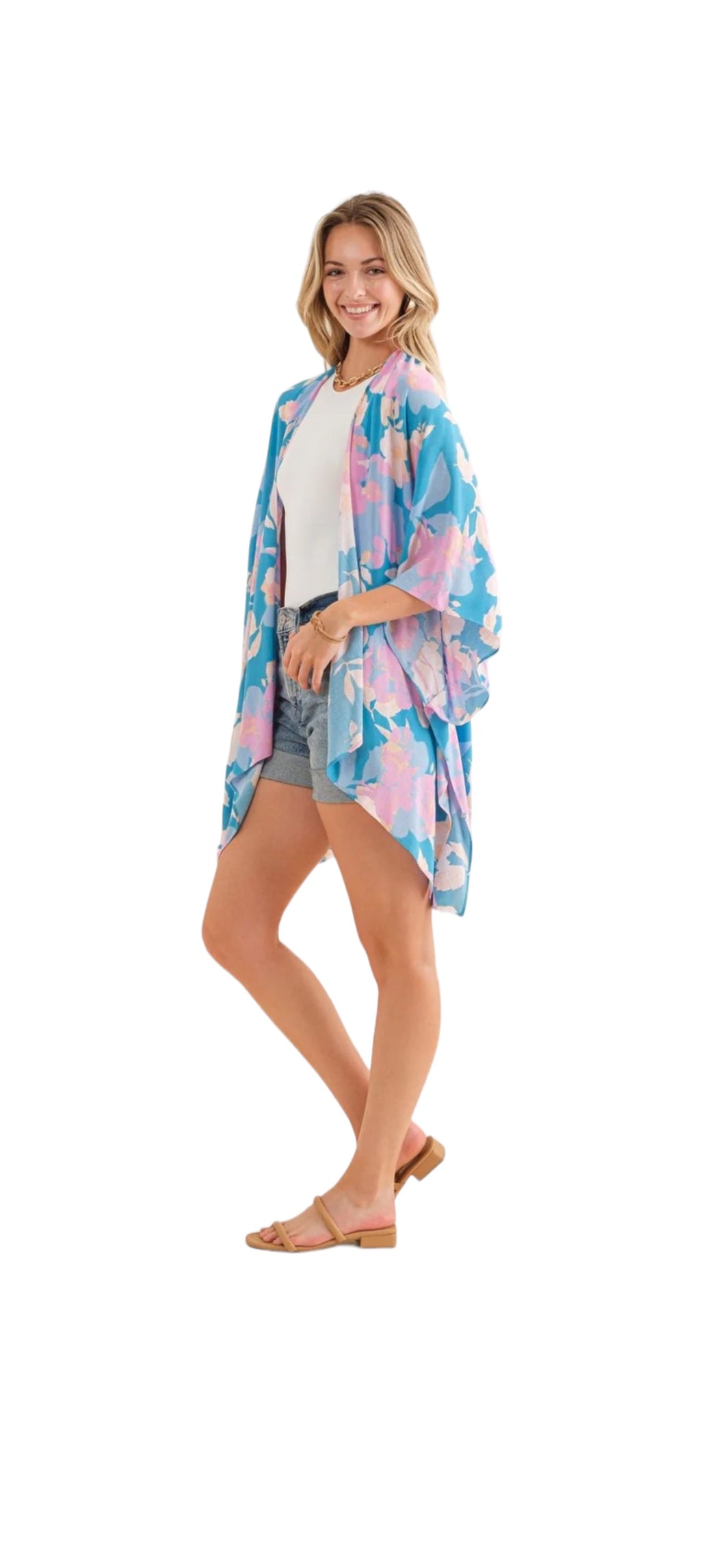 Blue Floral Kimono by Cozy Casual