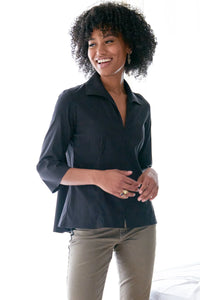 Swing Shirt in Black Silky Poplin by Finley