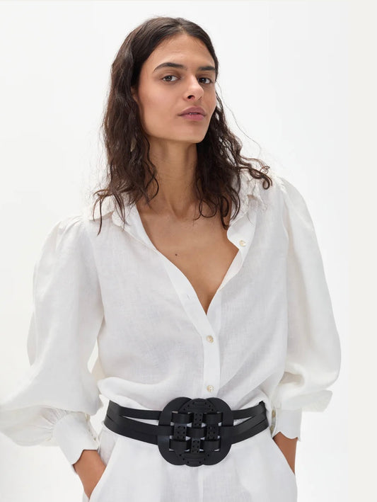 Camille Linen Shirt in Off White by LANHTROPY