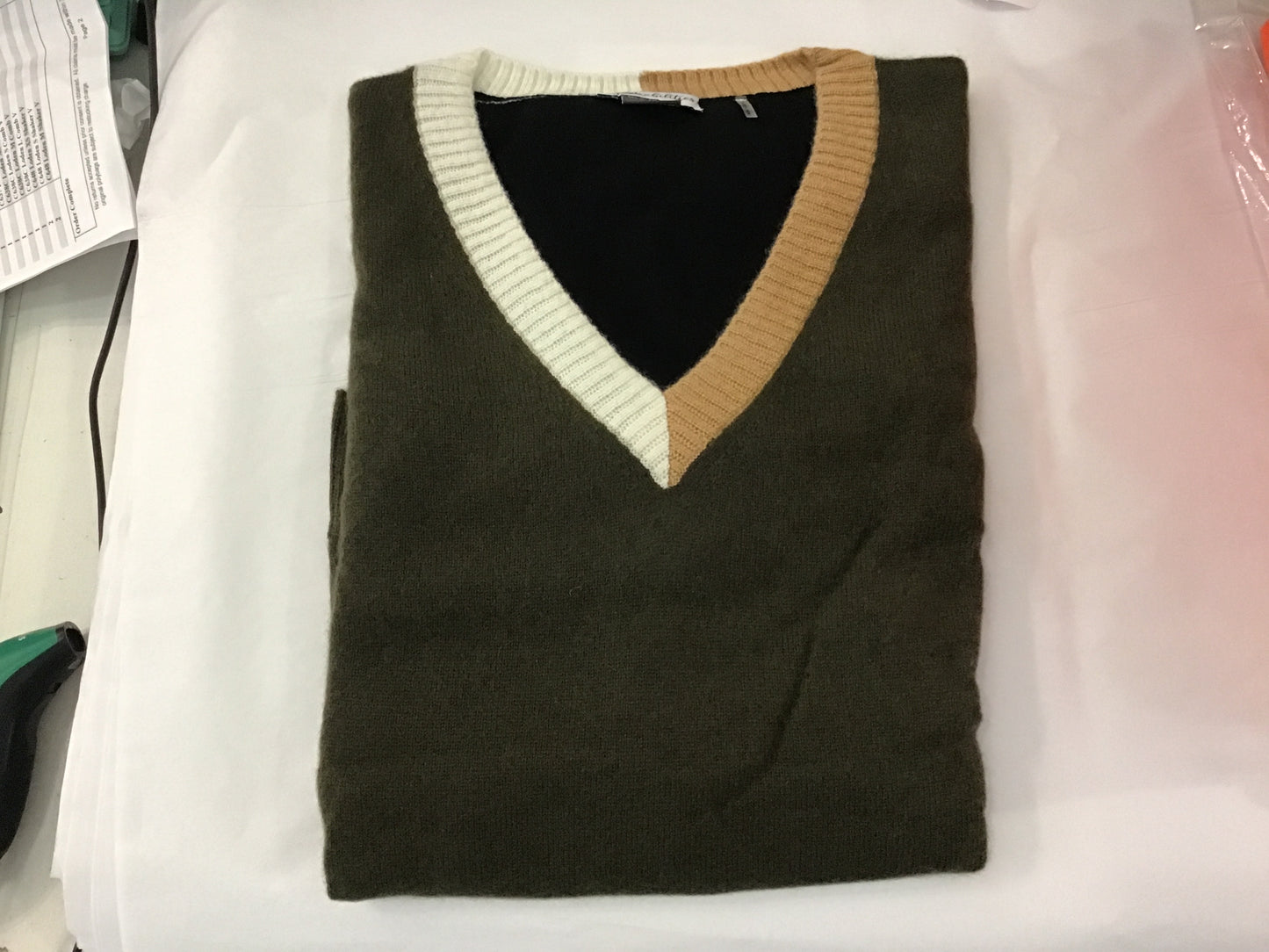 100% Cashmere V-Neck Shaker Sweater in Loden Combo by Pure Amici