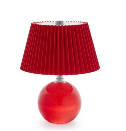 Cordless Glass Table Lamp with Pleated Shade