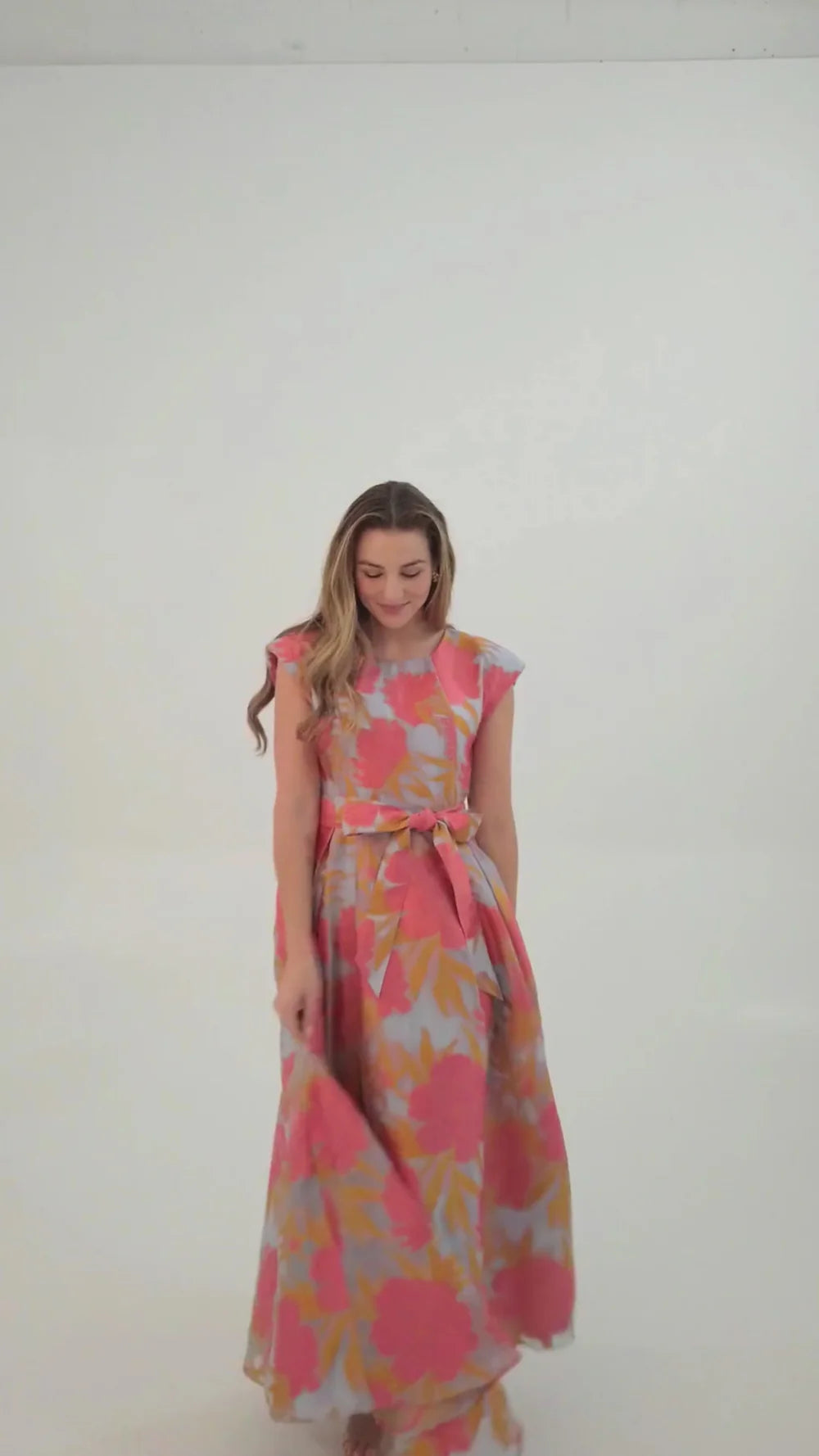 Olivia Gown Hot Coral Pansy Vine Organza by Abbey Glass