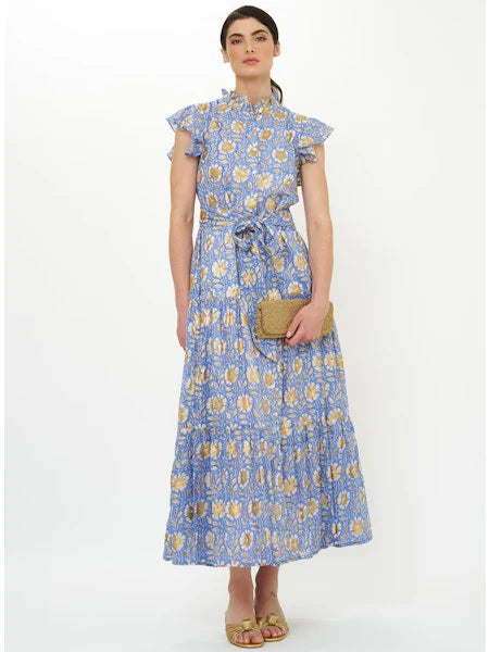 Ruffle Collar Button Maxi in Mughal Blue by Oliphant