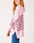 Amour Sweater with Heart Patch in Orchid/Wine Stripe