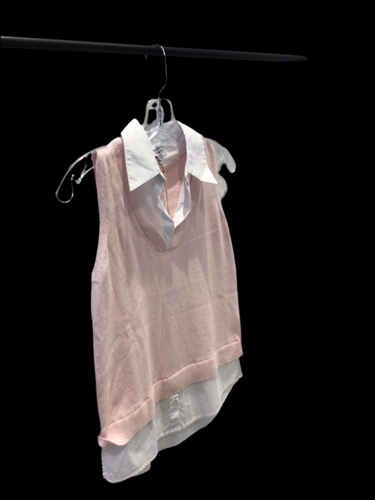 Sleeveless Sweater in Powder Pink with White Shirt Built in by J Society