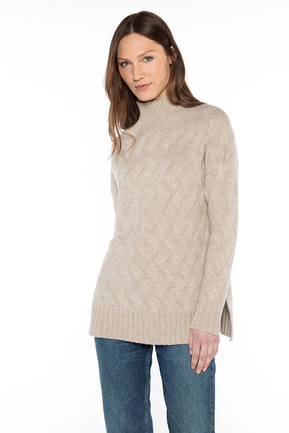 Luxe Cable Funnel Cashmere Sweater in Mushroom by Kinross