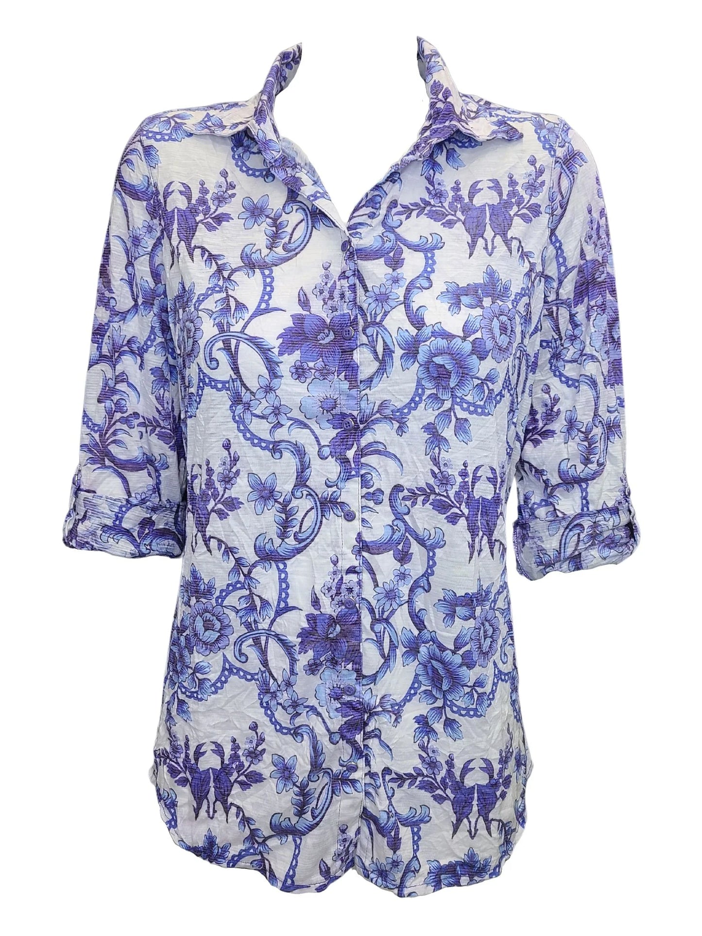 Long Sleeve Shirt in Blue Flowers by David Cline