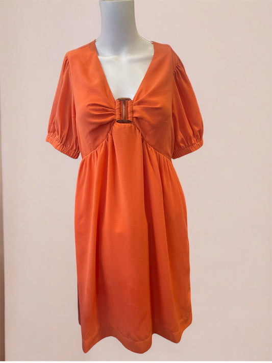 V Neck Ring Dress in Apricot by Joy Joy