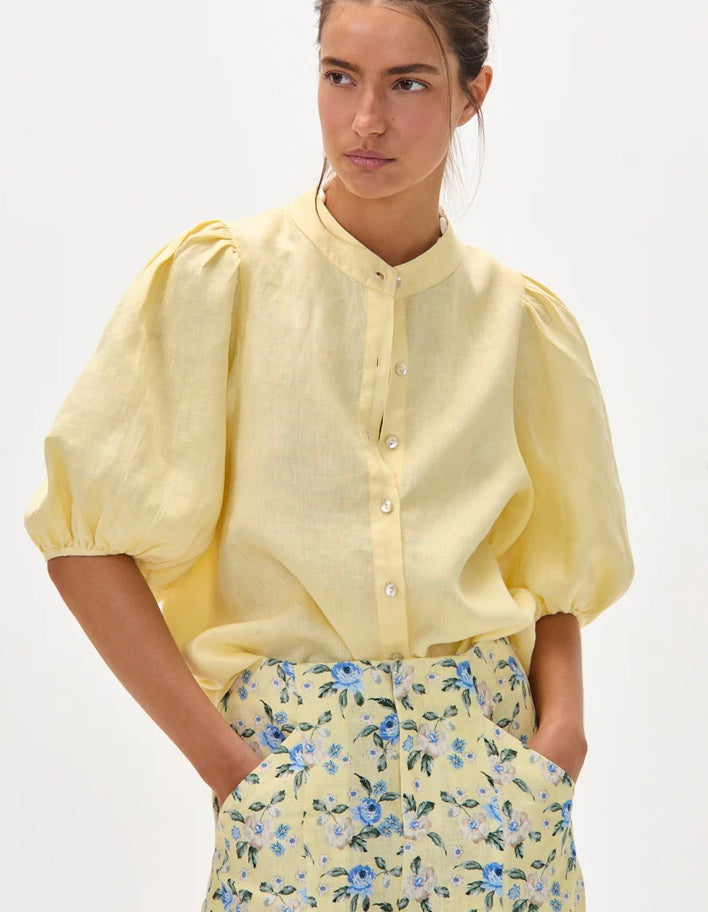 Bubble linen Shirt in Butter Yellow by LANHTROPY
