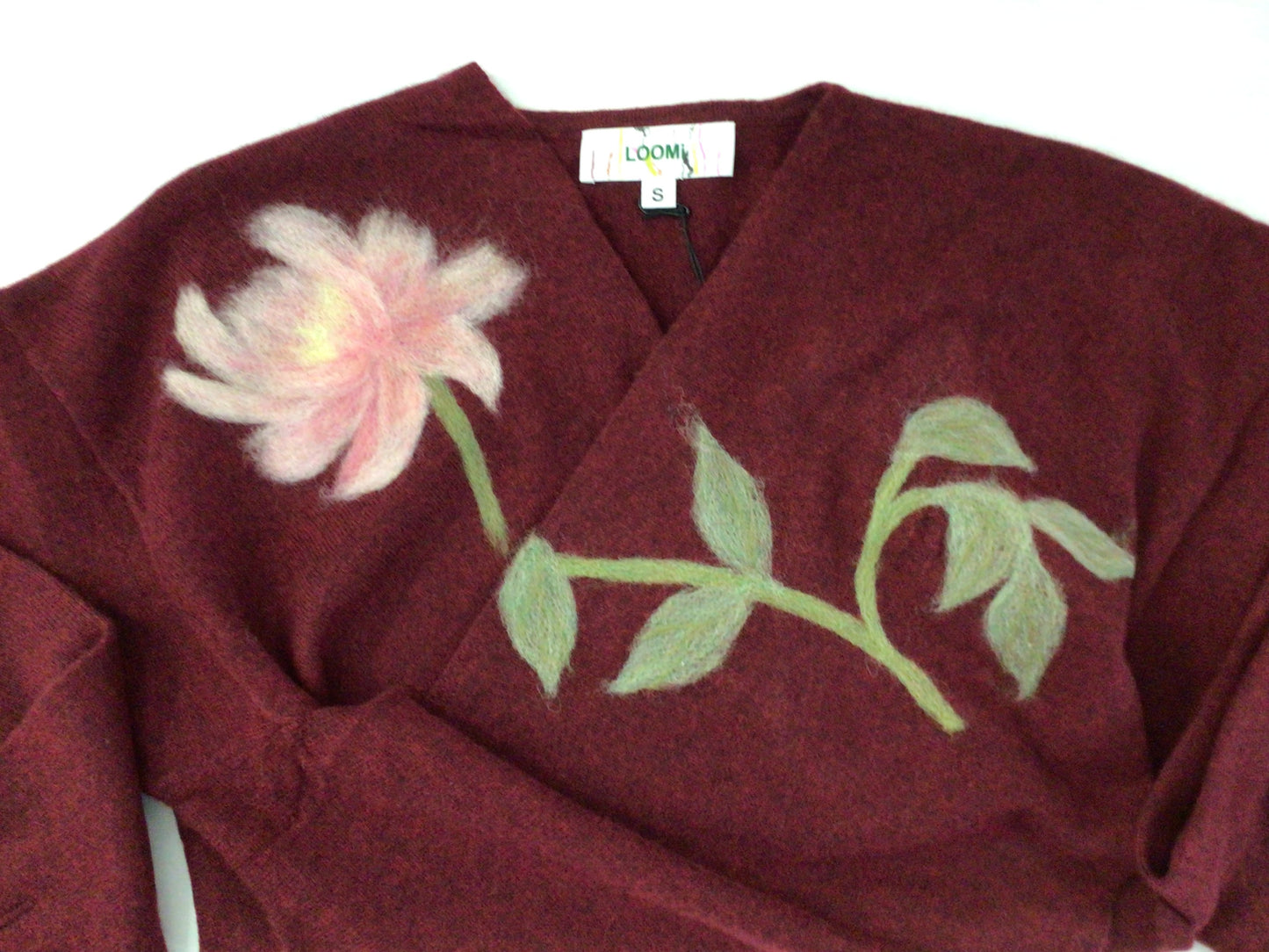 Wrap Pullover with Rose Motif in Wine by LOOMi