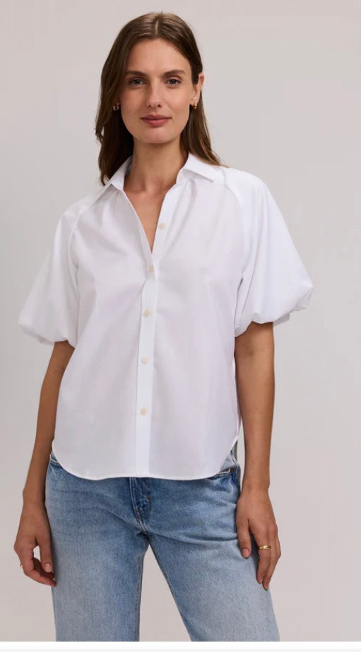 Paula Solid Puff Sleeve Shirt in White by Foxcroft