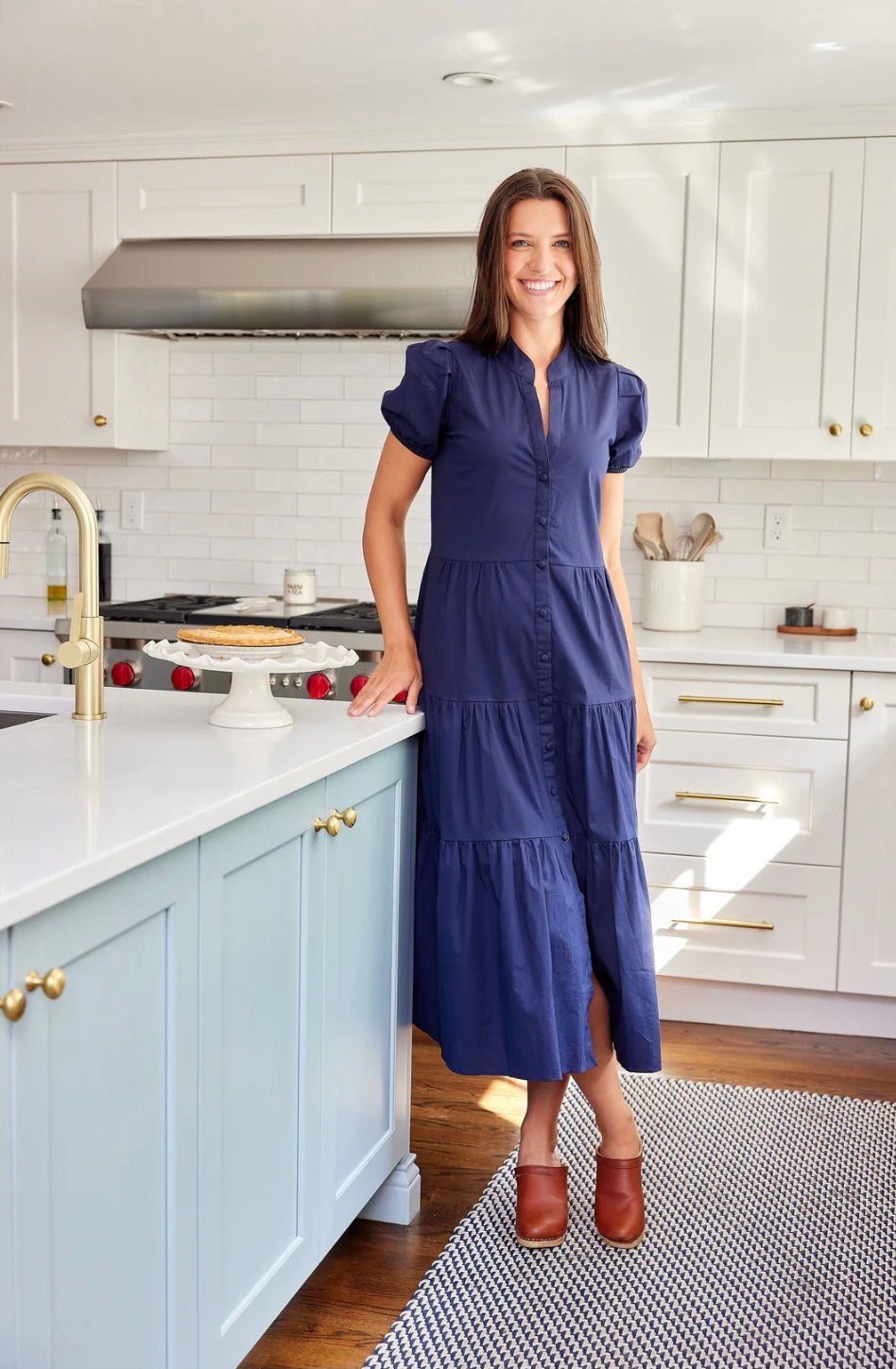 Puff Sleeve Button Front Midi in Navy by Sail to Sable