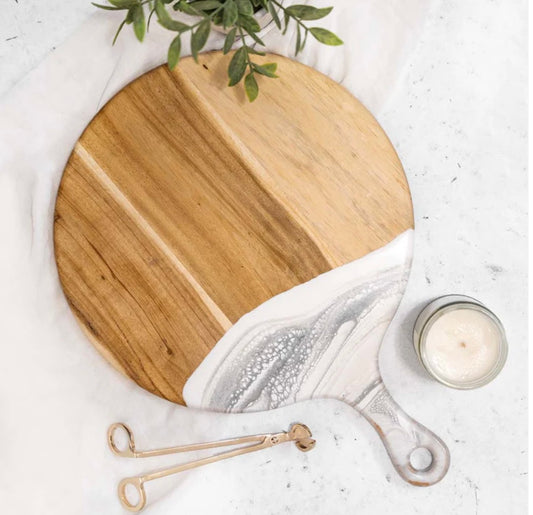 Round Cheese Paddle Acaia Board in Marble by Lynn & Liana