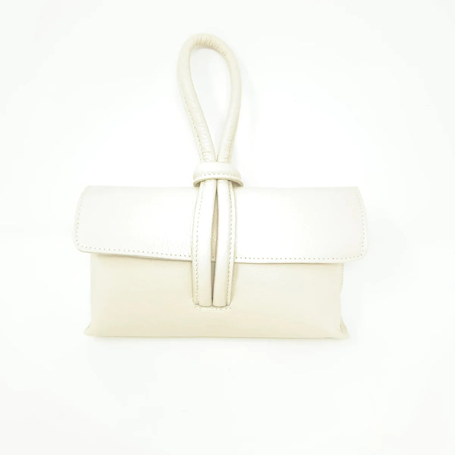 Wristlet Leather Clutch in Beige by German Fuentes