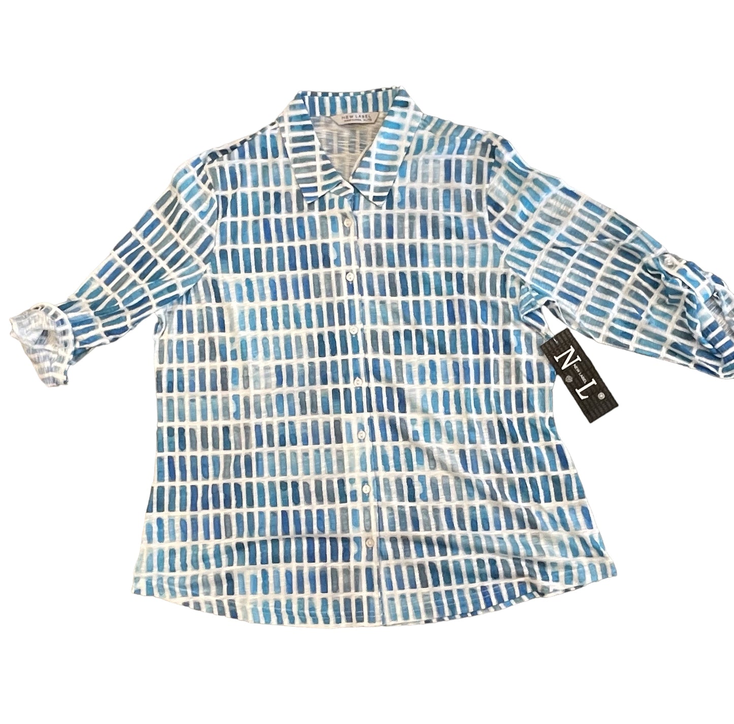 Aqua and White button  Down 3/4 Sleeve by New Label