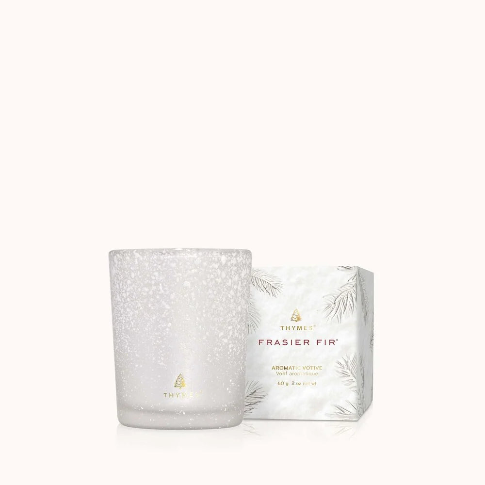 Frasier Fir Flocked Votive Candle by Thymes, 2oz